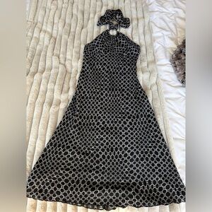 Lori M Halter Neck Black & White Circle Print Dress. Size 3